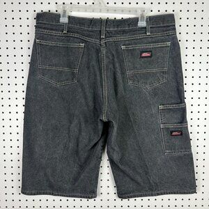 Dickies Wide Leg Denim Gray Jean Shorts Size 36 Work Wear JNCO Skate Baggy Faded